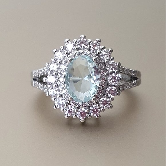 Charm Silver Designer Blue/White Diamond Ring - Picture 3 of 9